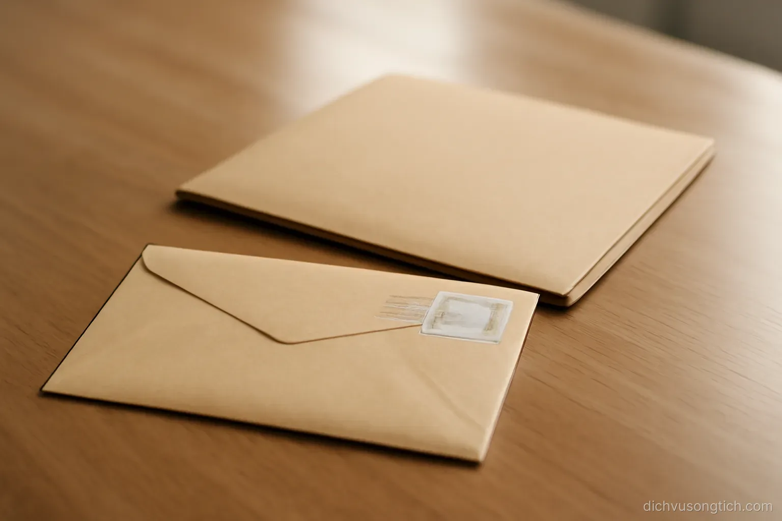a returned envelope with an official stamp lying unopened next to a closed folder on a desk
