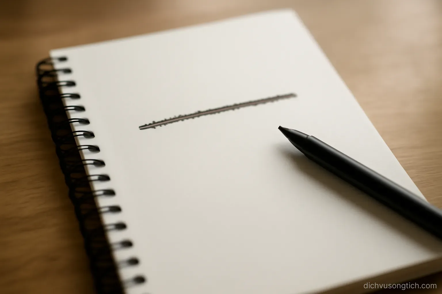 a crossed-out line of writing on a notepad with a new sentence written beneath it