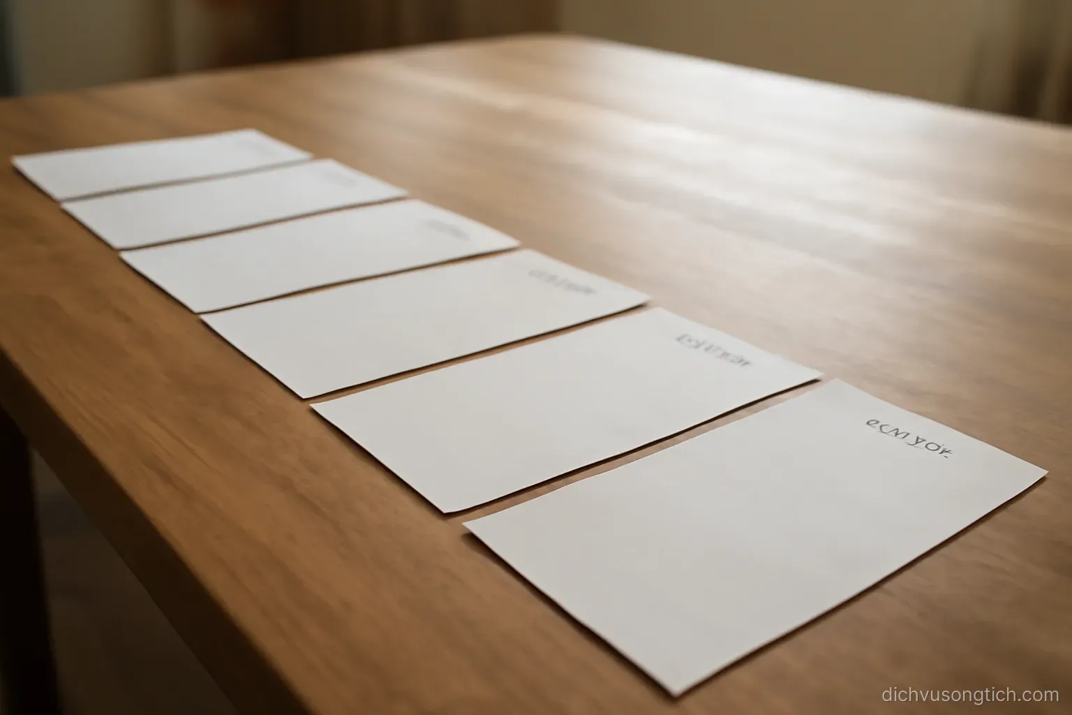 documents arranged chronologically in a row across a large table, dates visible on the top corners